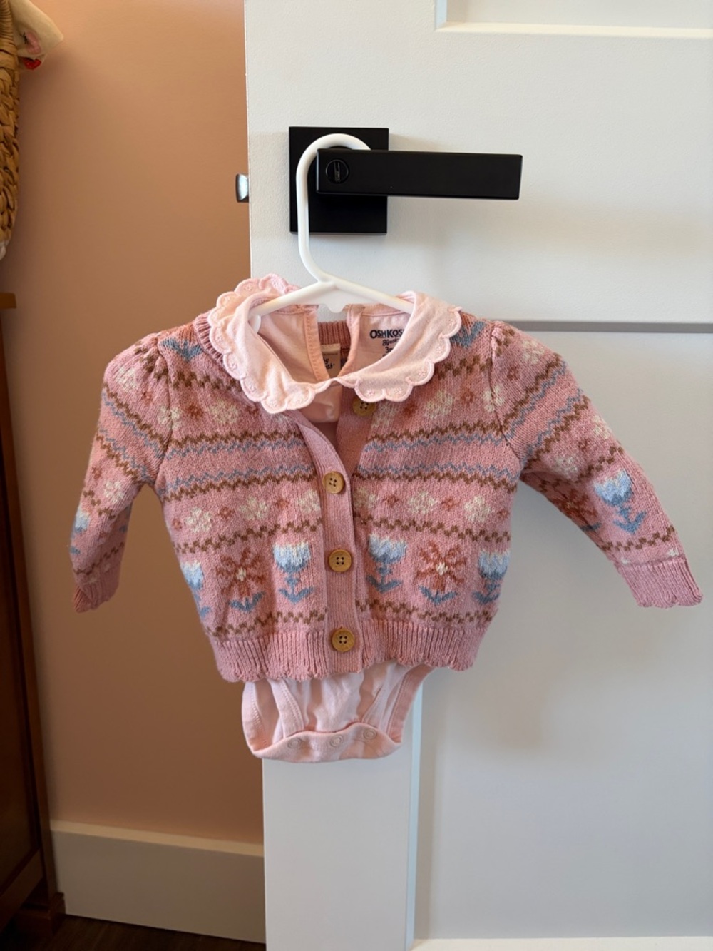 OshKosh B'gosh Pink Floral Knit Cardigan and Bodysuit Set
